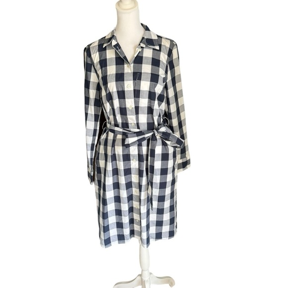 J. Crew - NWOT Gingham Belted Long Sleeve Shirt Dress Sz 4 - Picture 2 of 7